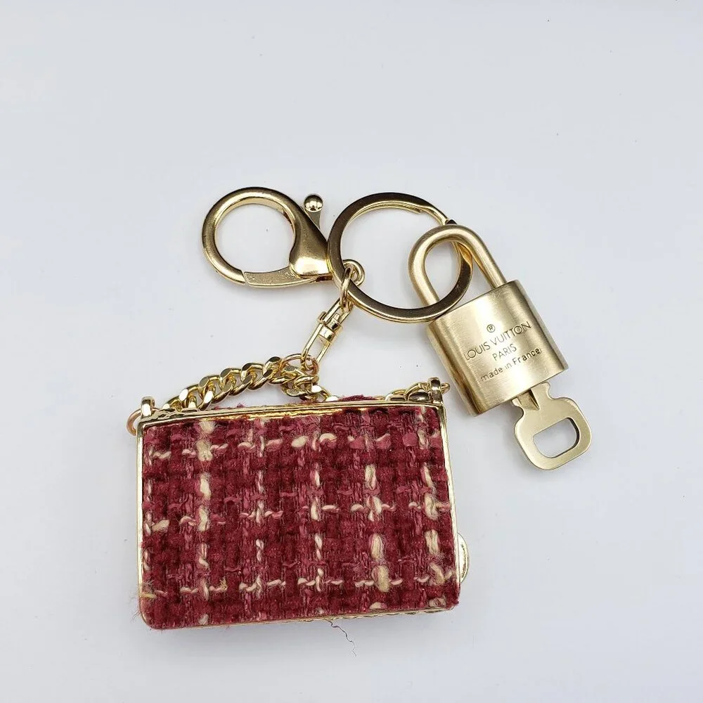 Authentic Louis Vuitton Gold Padlock 🔒 Key Set w/ Unbranded Tweed Bag Charm